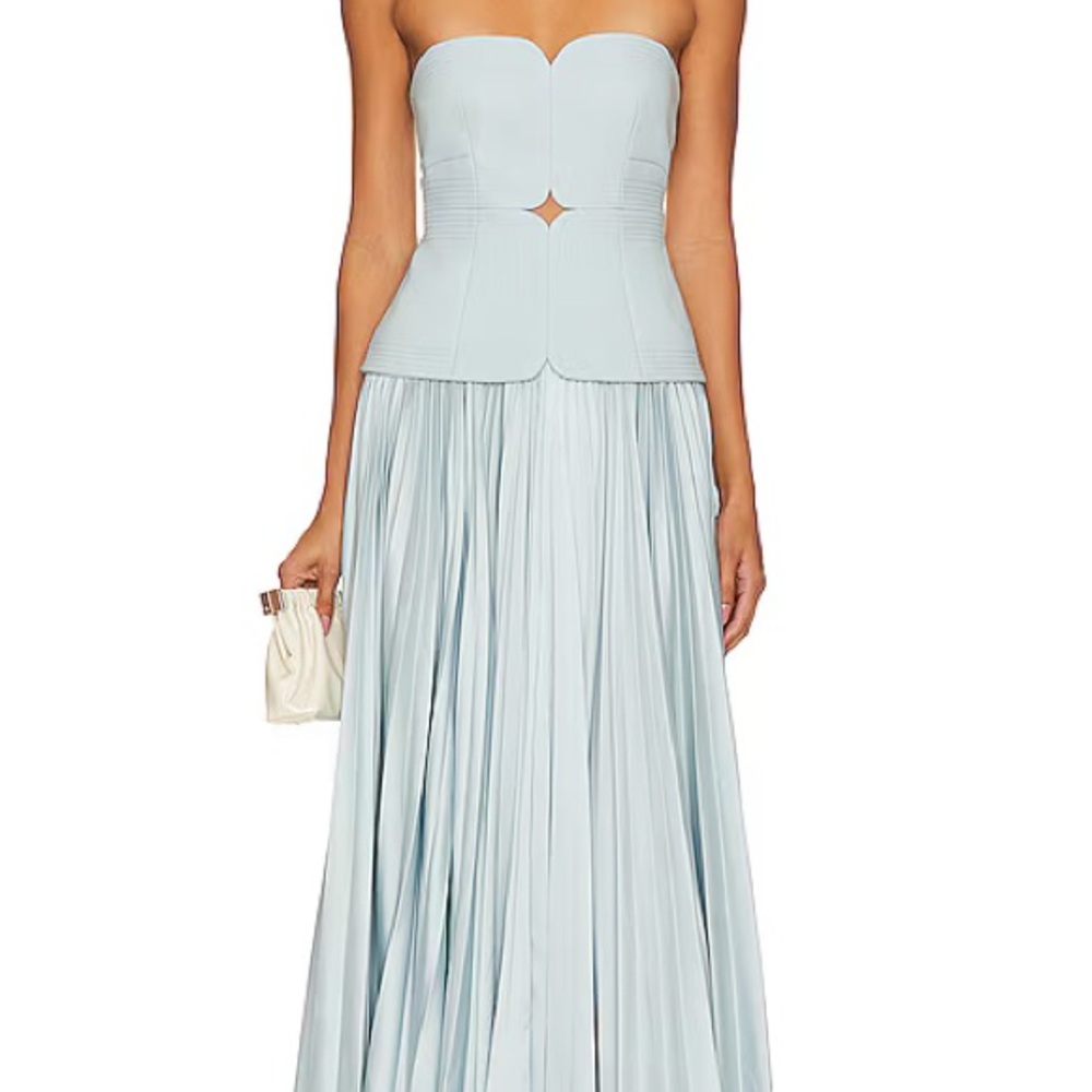 Acler Light Blue Strapless Pleated Maxi Dress - Picture 4 of 12